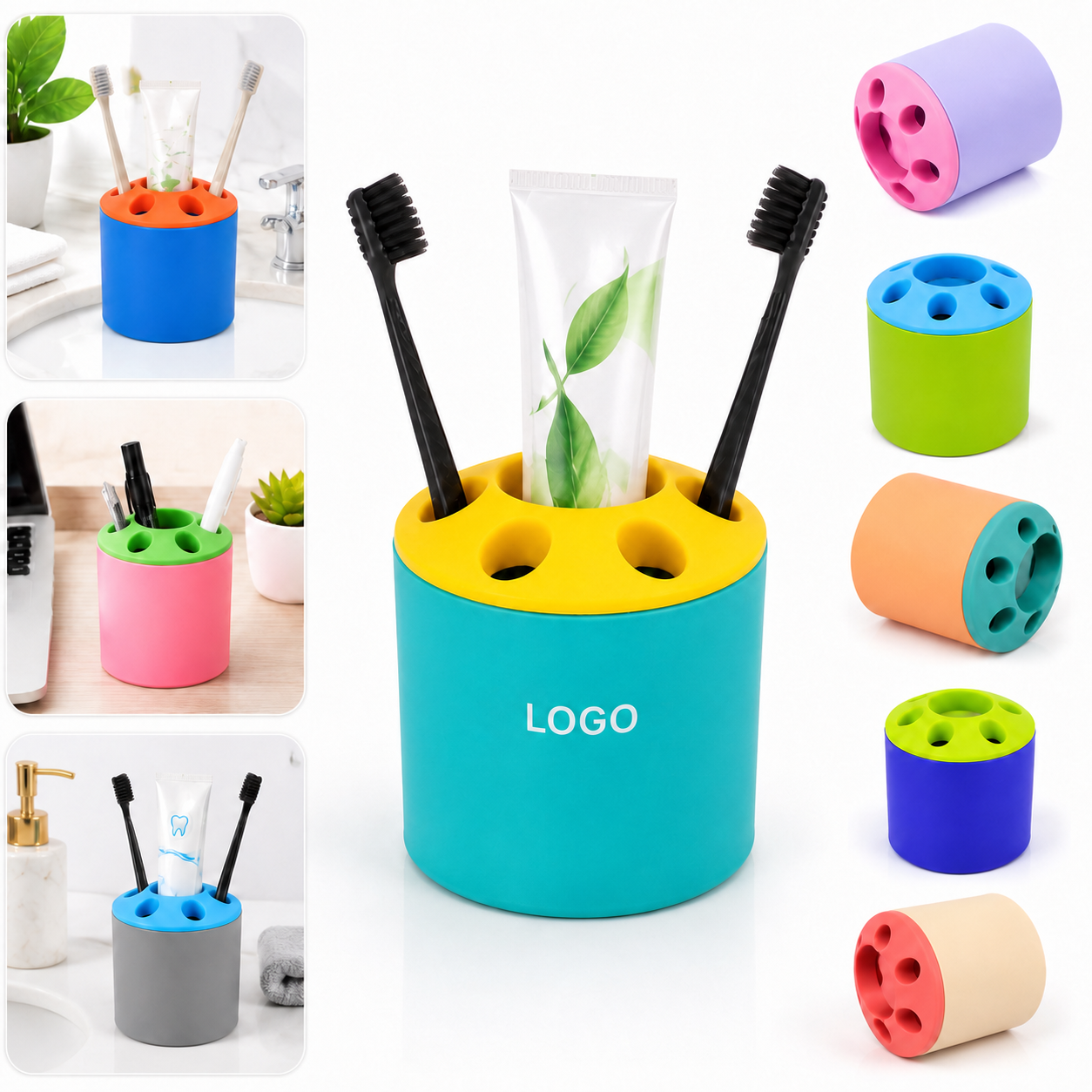 Multi-Compartment PP Desk Pen Holder Bucket