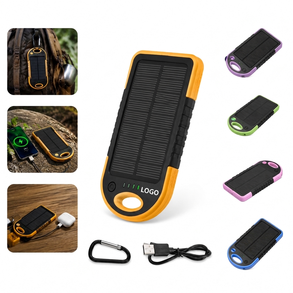 5000mAh Solar Power Bank with Dual USB and LED Flashlight