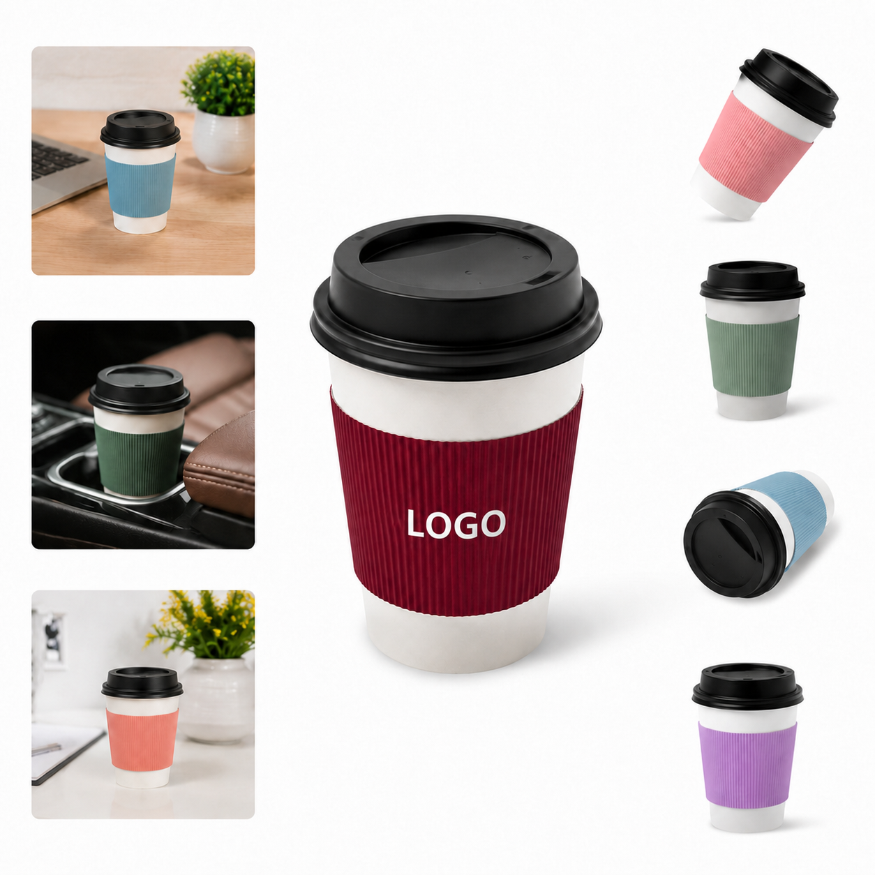 Disposable Coffee Cups with Corrugated Sleeves and Lids