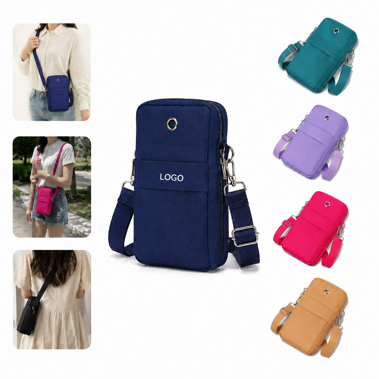 Nylon Multi-Pocket Crossbody Phone Purse