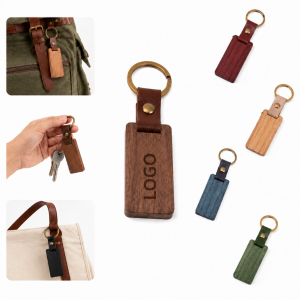 Walnut Leather Engravable Keychain Blank