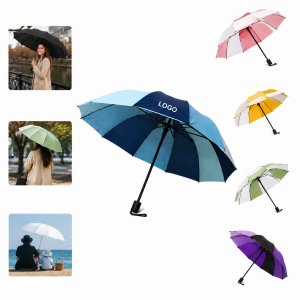 Dual-Color Folding Travel Umbrella with J-Handle